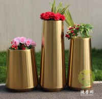 室內商場拉絲鈦金不銹鋼花盆組合